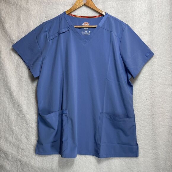 Dickies EDS Blue Short Sleeve Size XL V Neck Pockets Nursing 4 Way Stretch - Picture 1 of 8